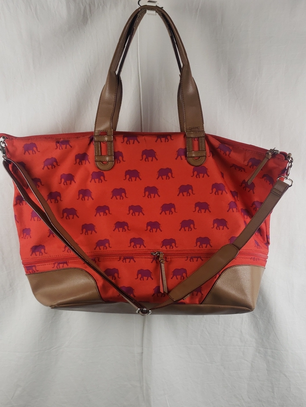 Stella & Dot Red & Purple Elephant Weekender Bag